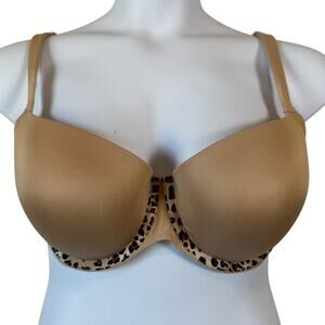 Cacique Smooth Lightly Lined Balconette Bra 42DD Beige Leopard Trim Plus Size